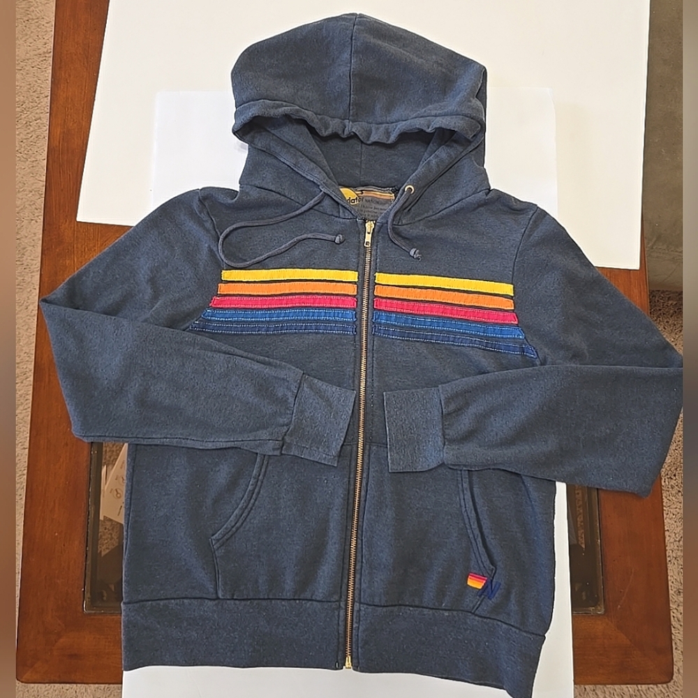 Aviator Nation 5 Stripe Full Zip Hoodie Womens Size S See Measurements